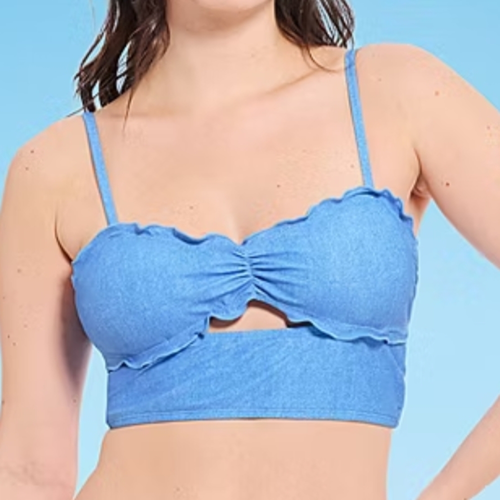 Decree Blue Ruffled Denim Dreams Bikini Top